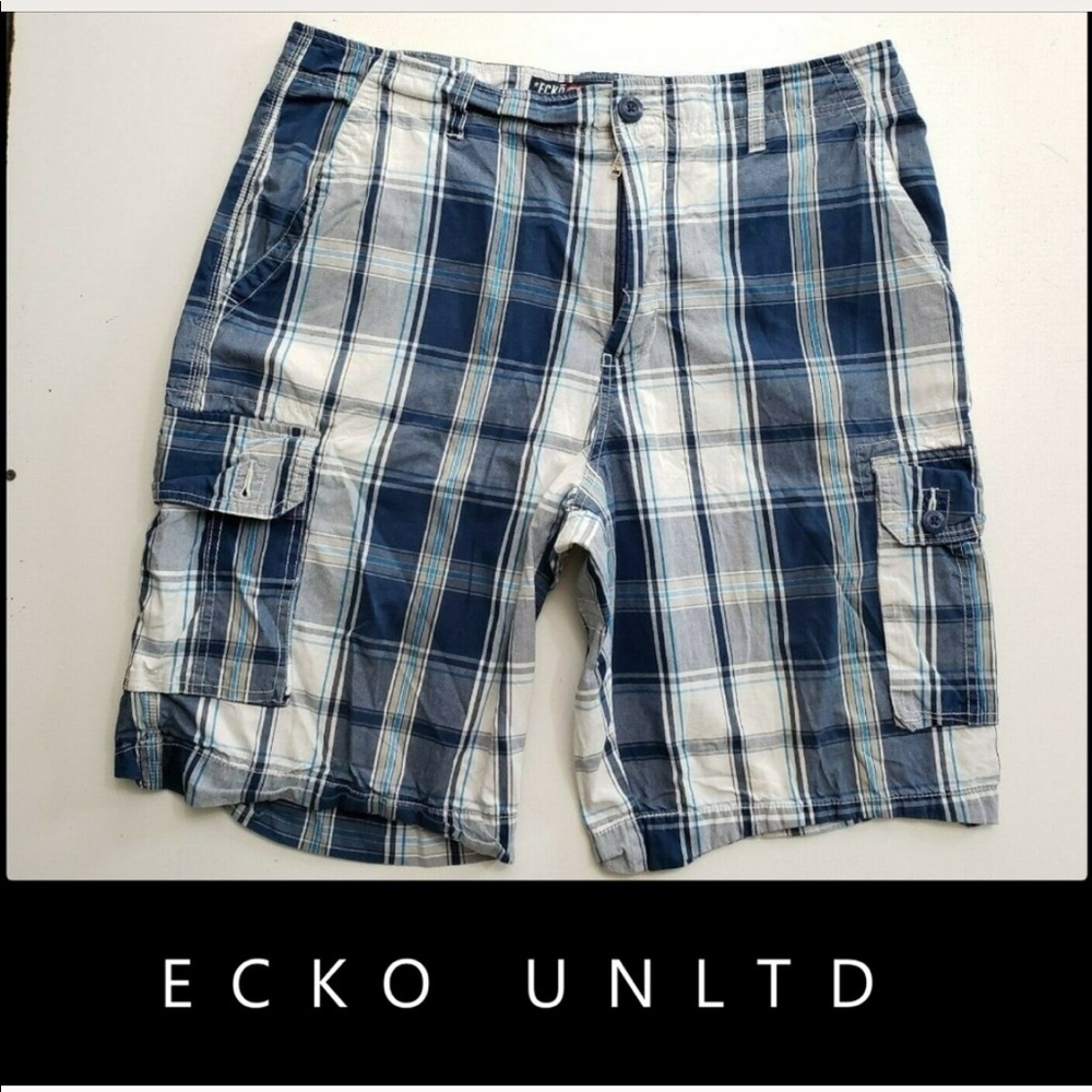 ECKO ULTD Blue Plaid Cargo W28 - Picture 1 of 7